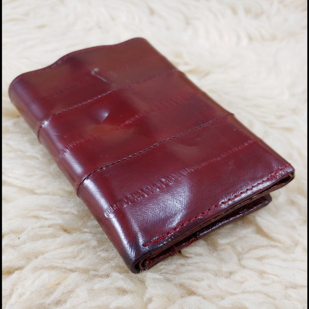GAPACCI Genuine Eel skin Trifold Wallet, Burgundy
